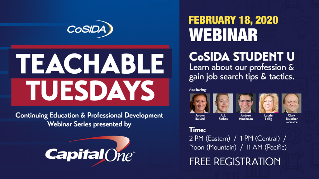 Invite Your Students! Capital One Teachable Tuesdays CoSIDA StudentU Live Webinar (Feb. 18): Learn About Our Profession & Gain Job Search Tips & Tactics